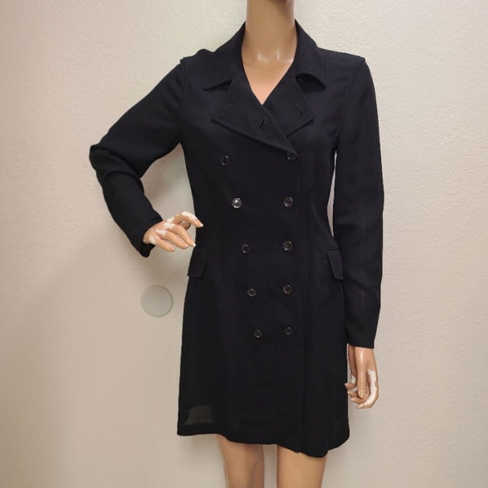 JIL SANDER DOUBLE-BREASTED BUTTON FRONT TUNIC SHIRT DRESS SHEER CREPE sz S